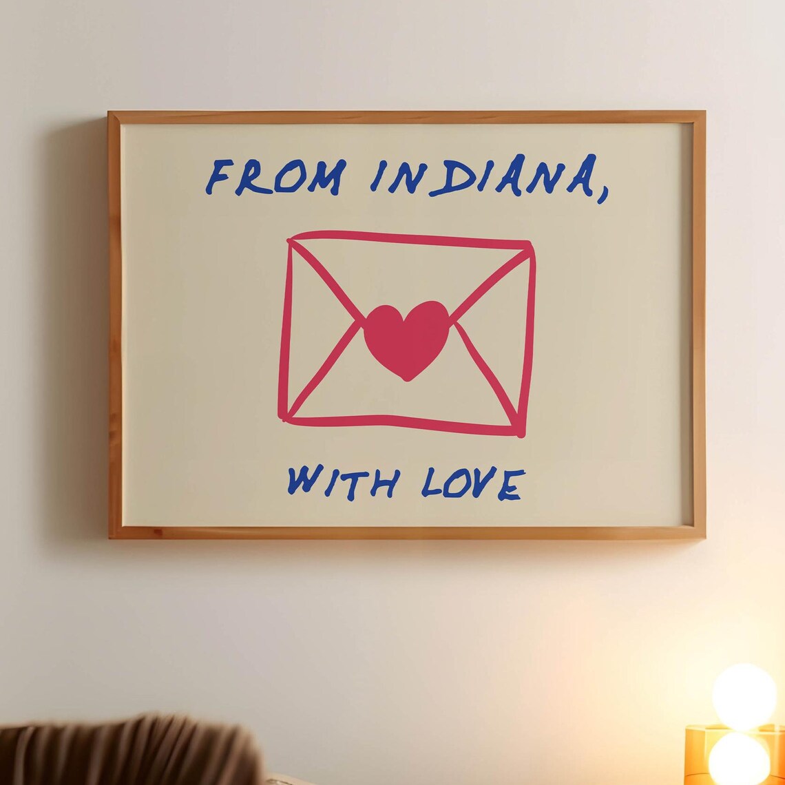 From Indiana With Love Envelope Heart Blue Pink State Poster