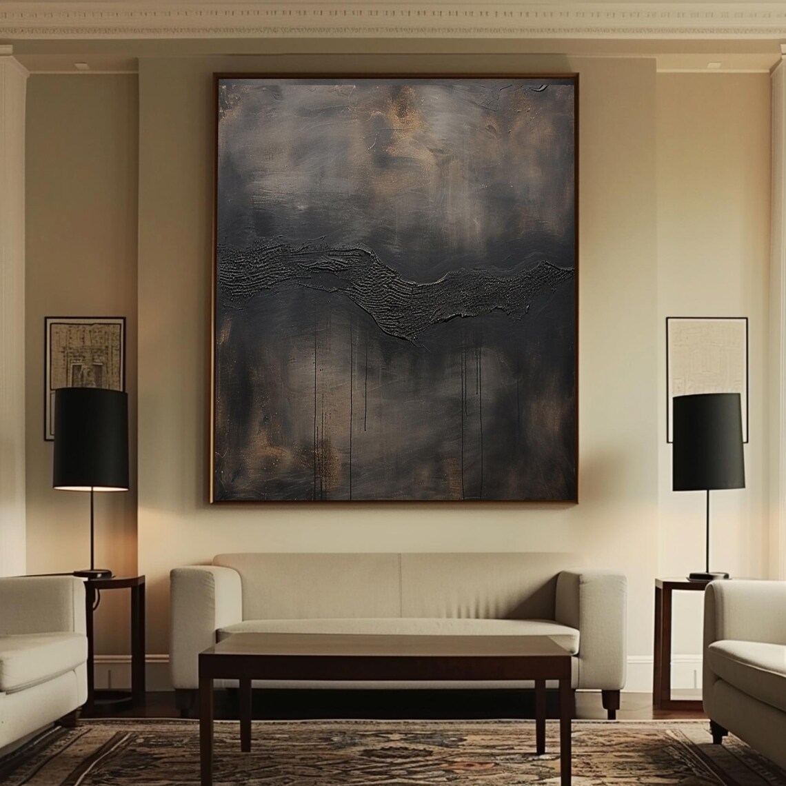 Black and Brown Abstract Painting, Medieval Decor - Image 2