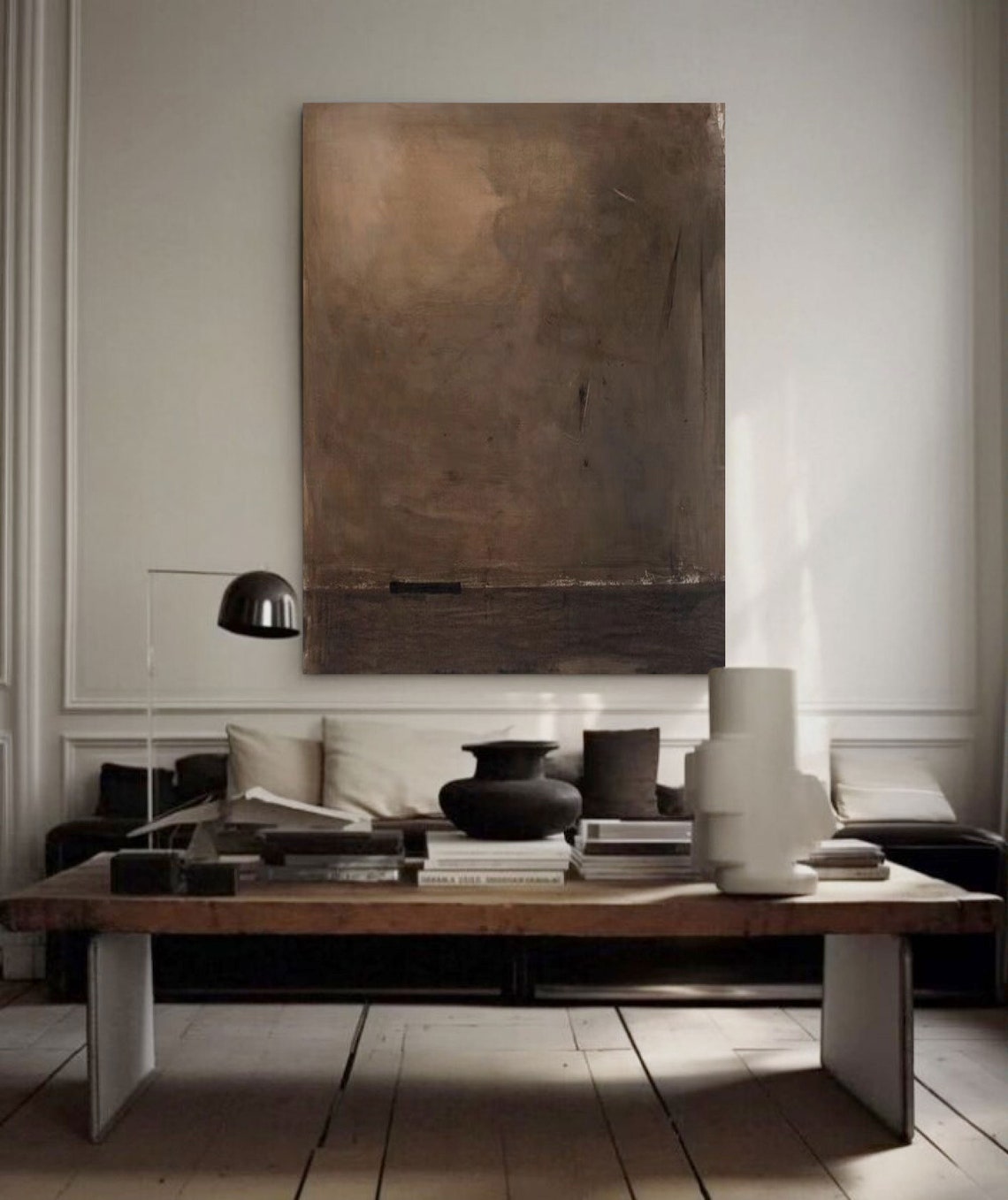 Dark Brown Misty Horizon Wabi Sabi Abstract Painting Decor Poster - Image 2