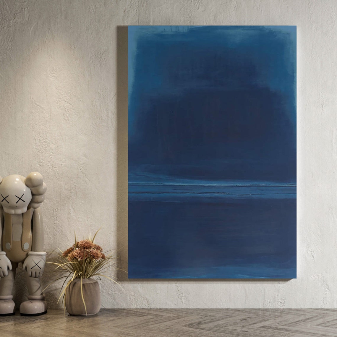 Deep Navy Blue Minimal Horizon Sea Abstract Oceanic Wall Art - Image 2