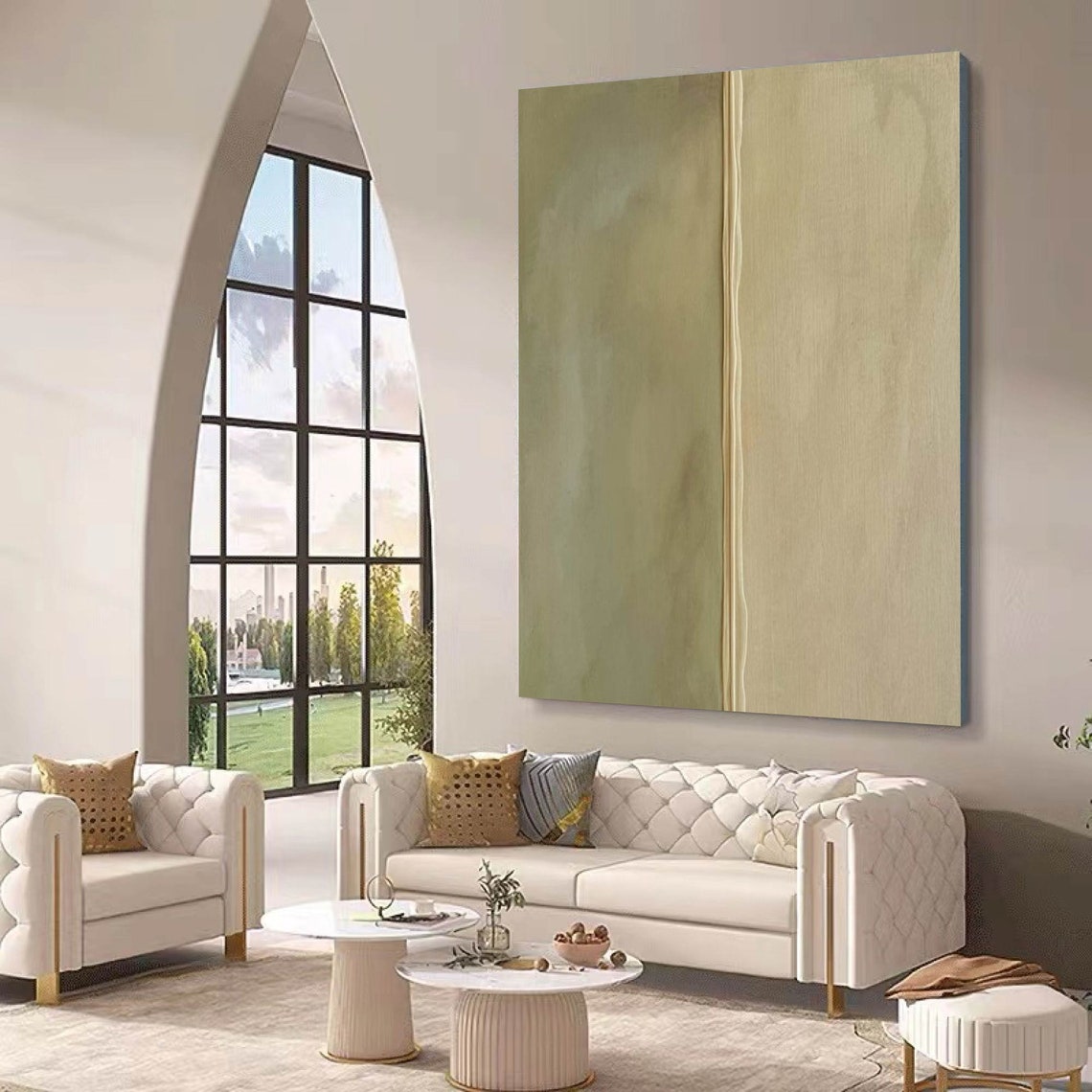 Beige Green Neutral Wabi Sabi Minimalist Texture Painting Wall Art - Image 3