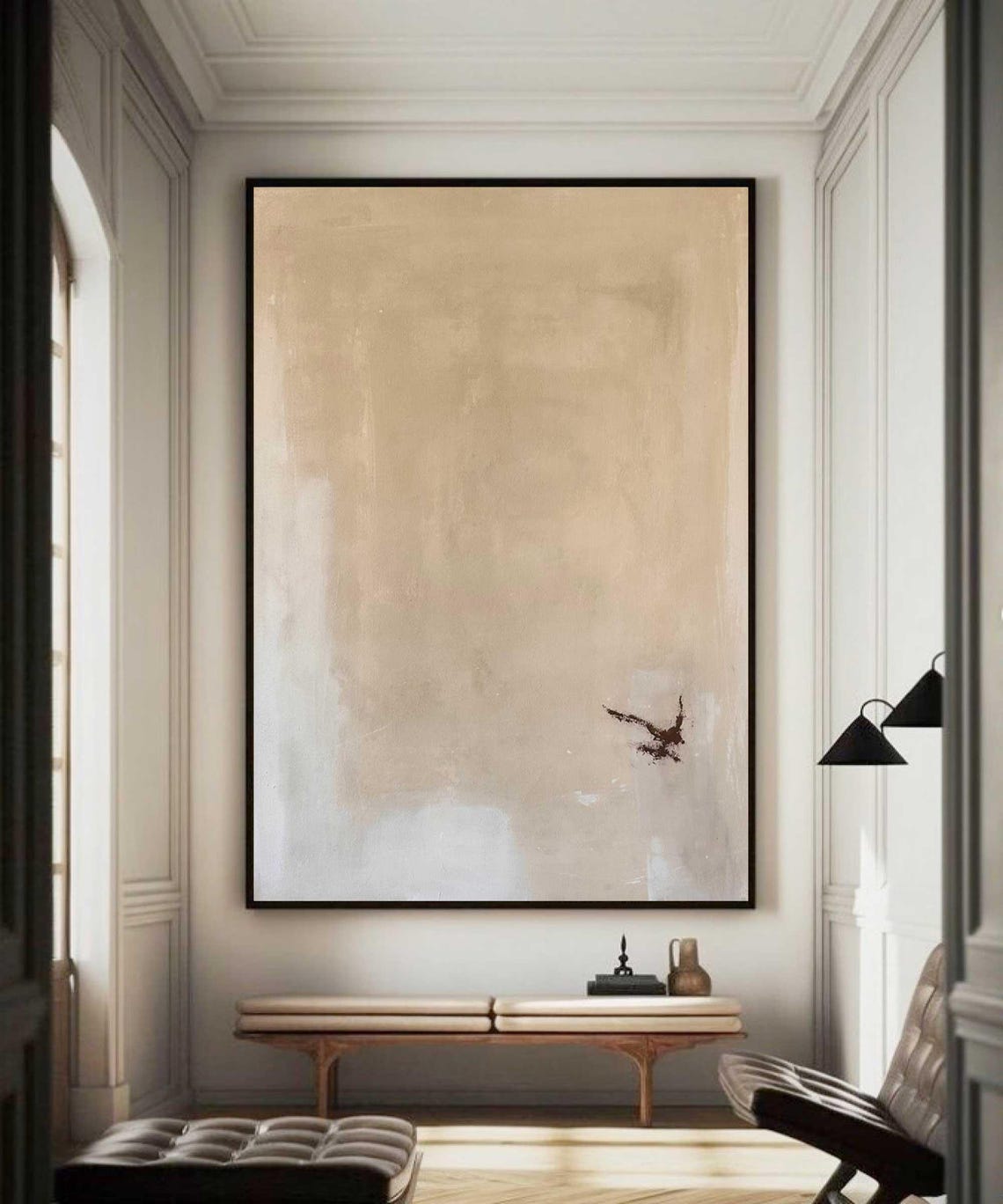 Beige Minimalist Abstract Lone Bird Flight Neutral Art Poster - Image 3