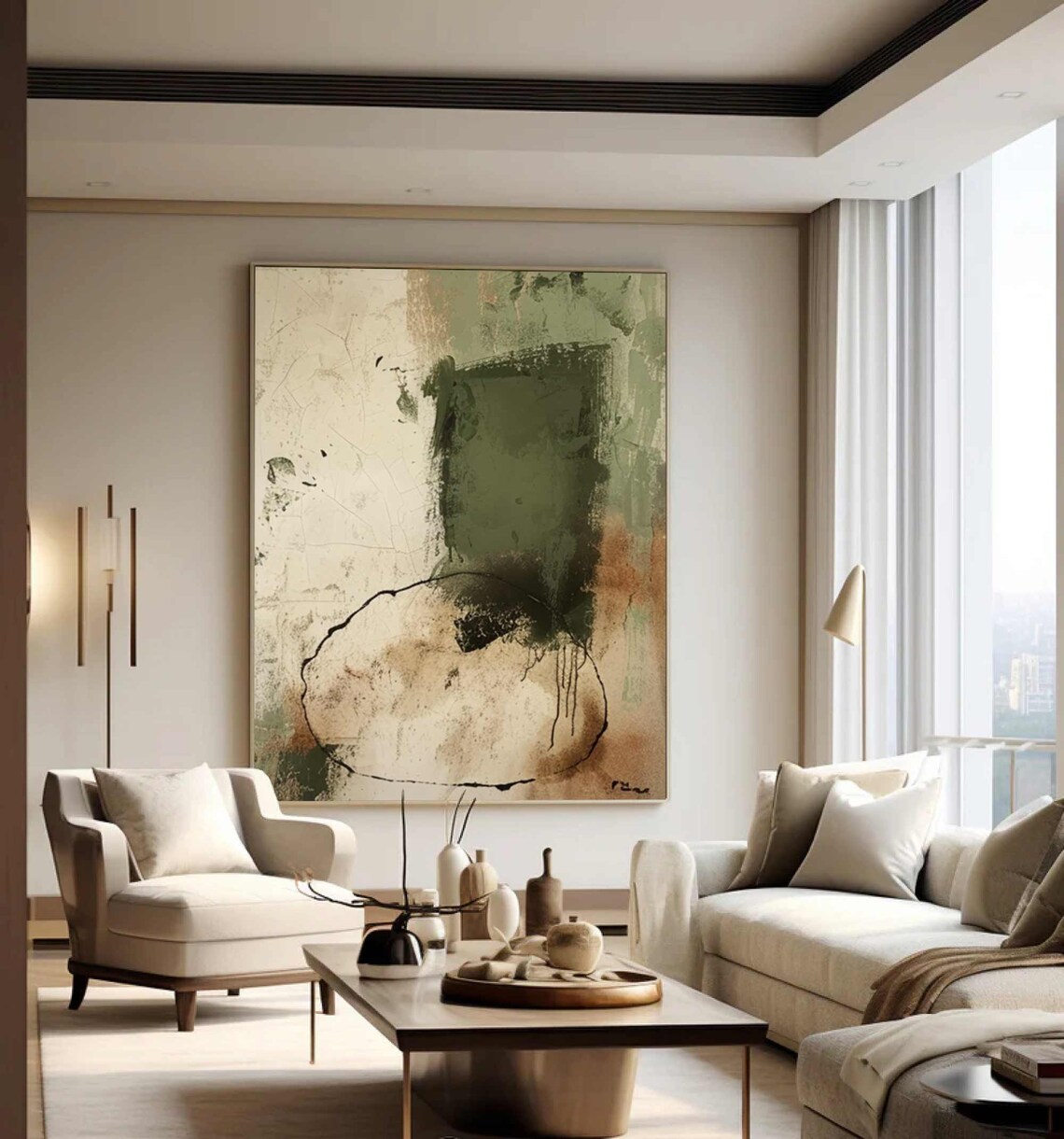 Green Beige Wabisabi Abstract Art Print - Image 3