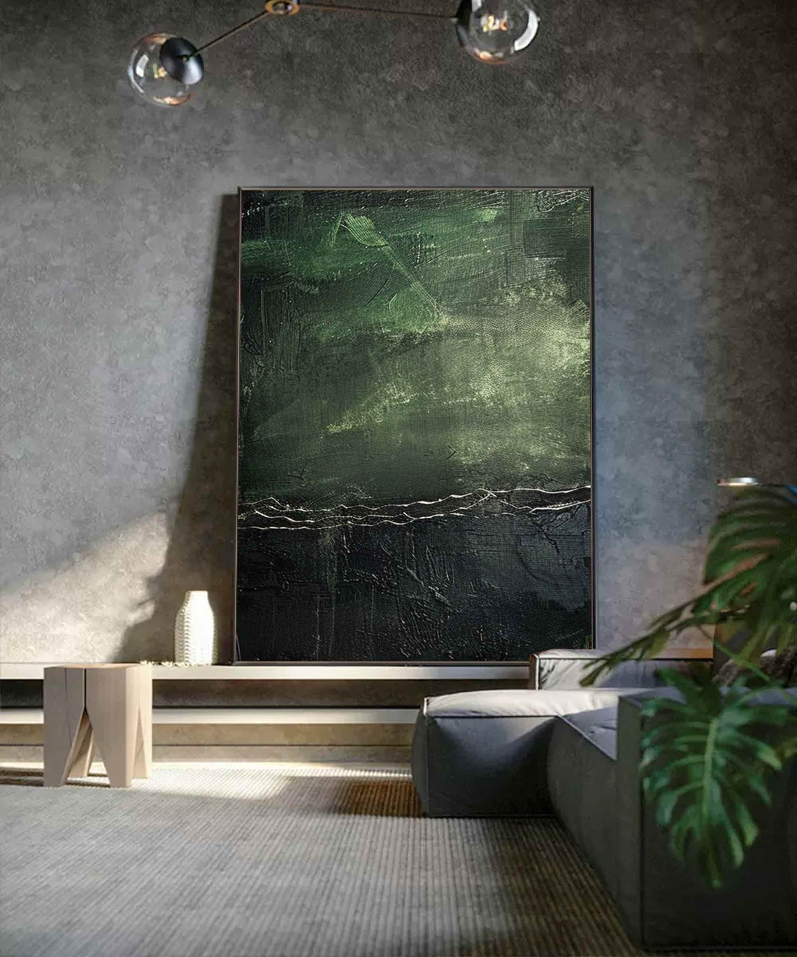 Moody Dark Green and Black Abstract Textured Painting Poster - Image 3