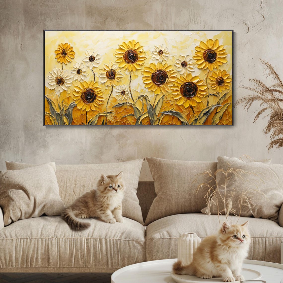 Sunflower Daisy Field Golden Yellow Impasto Floral Texture Poster - Image 3