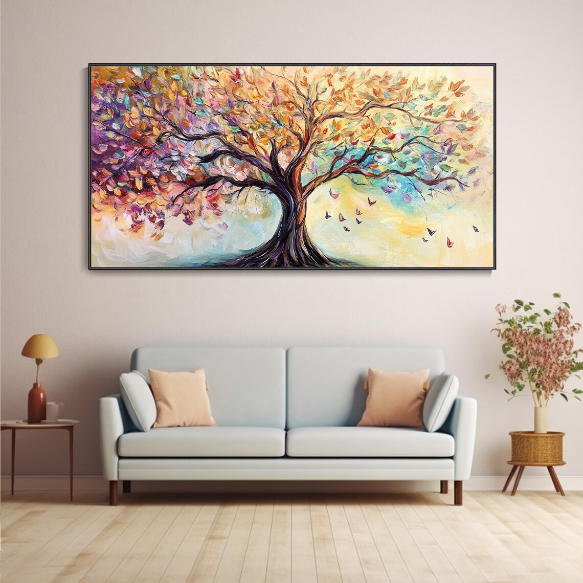 Original Colorful Tower Tree Paitning On Boho Wall Decor 3d Textured Wall Art Bright Painting Large Modern Wall Artpainting For Hotel - Image 5