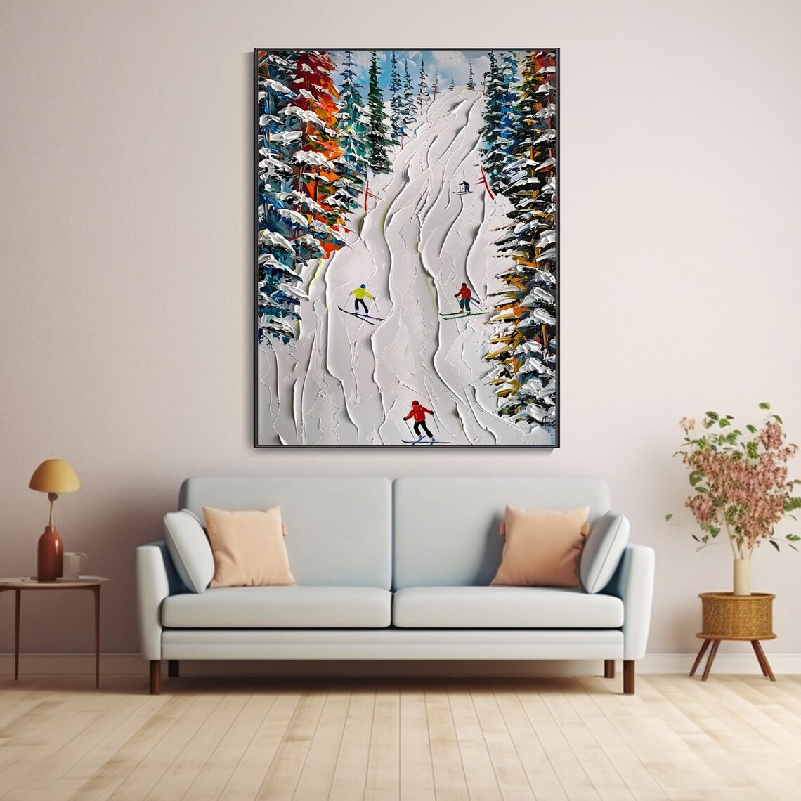 Custom Skier on Snowy Mountain, Textured Art Print - Image 4