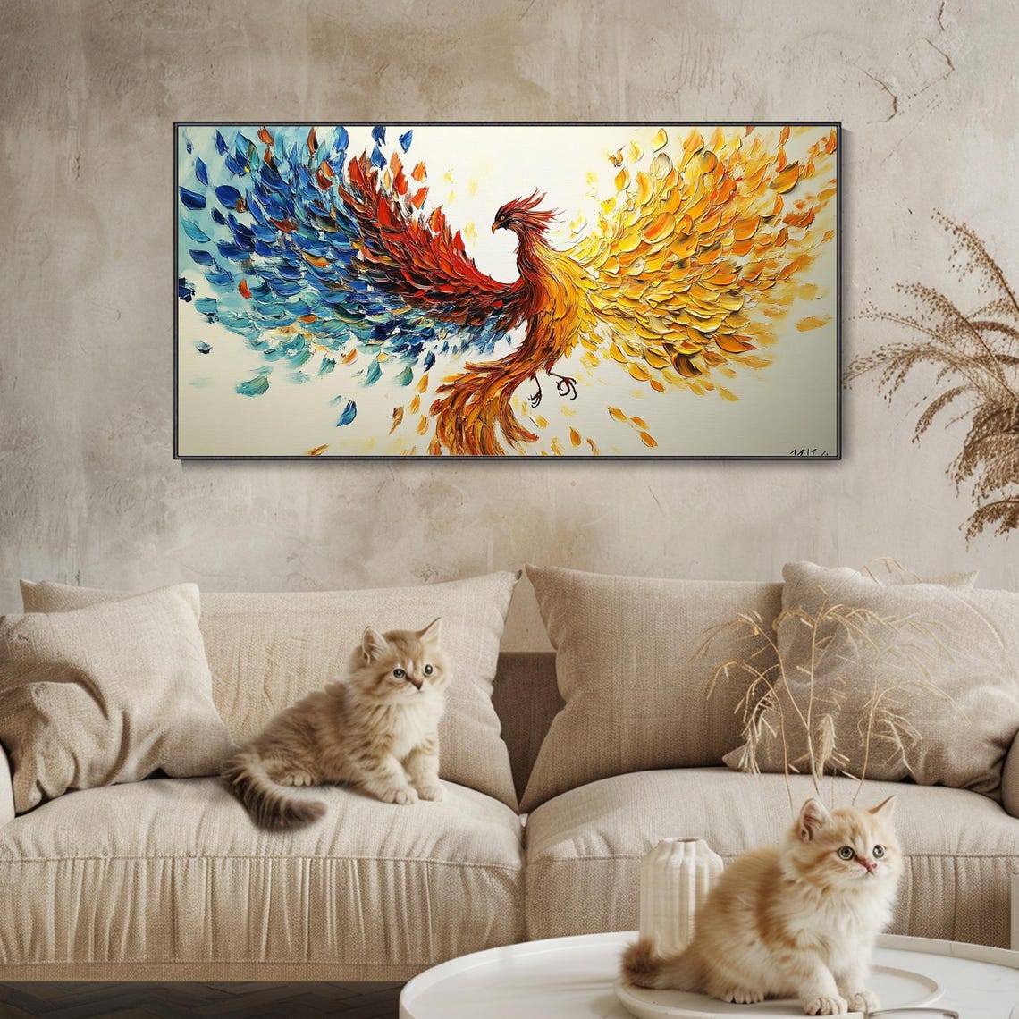 Phoenix In Flight Red Gold And Blue Feathers Bold Impasto Poster - Image 4