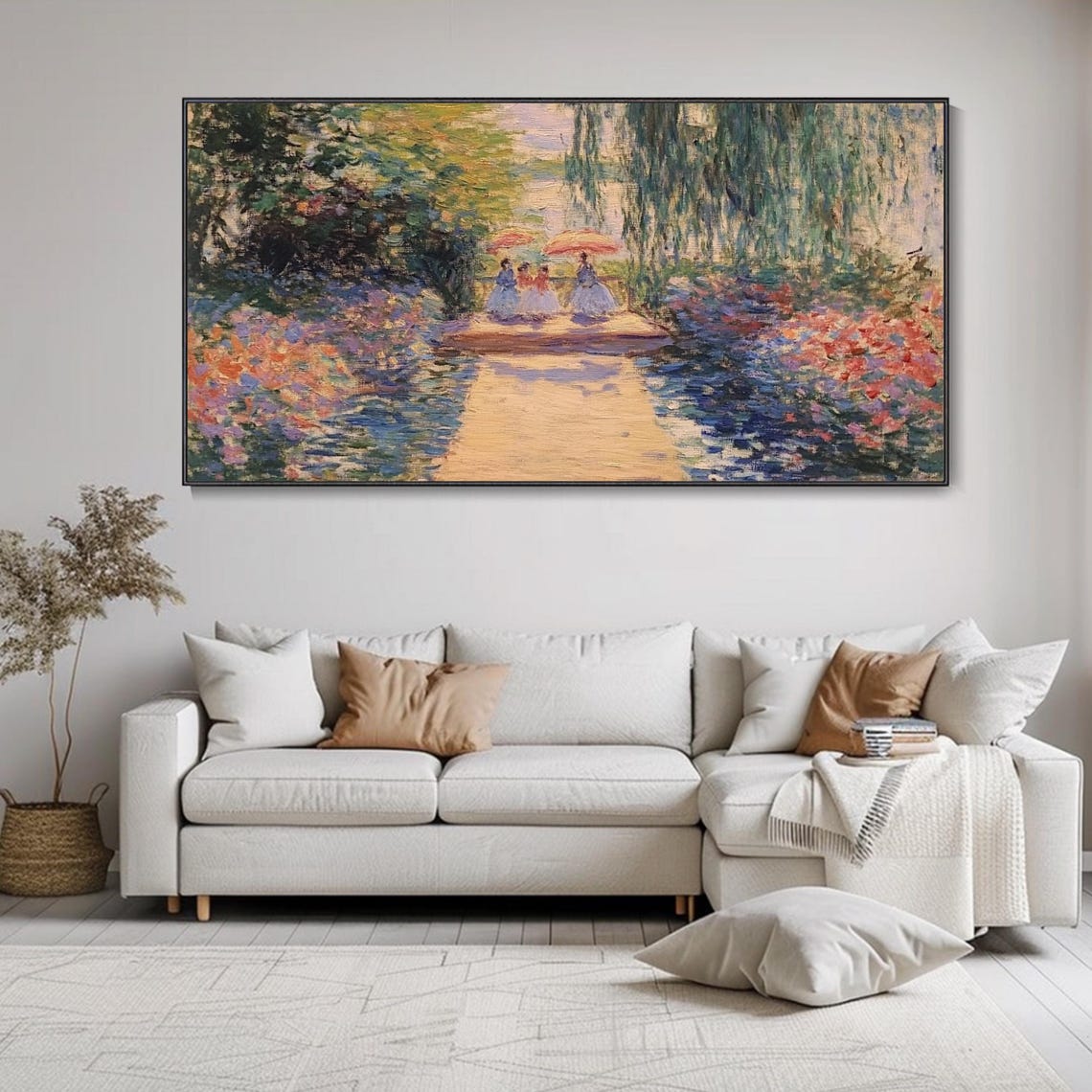 Impressionist Garden Walkway With Parasols And Willow Trees Poster - Image 2