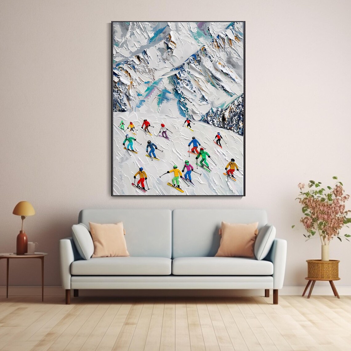 Group of Colorful Skiers Racing Down Snowy Mountain Sports Poster - Image 5