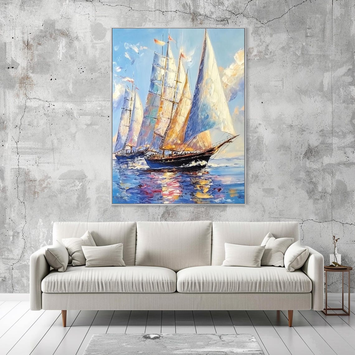 Tall Sailing Ships with Full Sails Blue Sea Nautical Scene Art Poster - Image 2