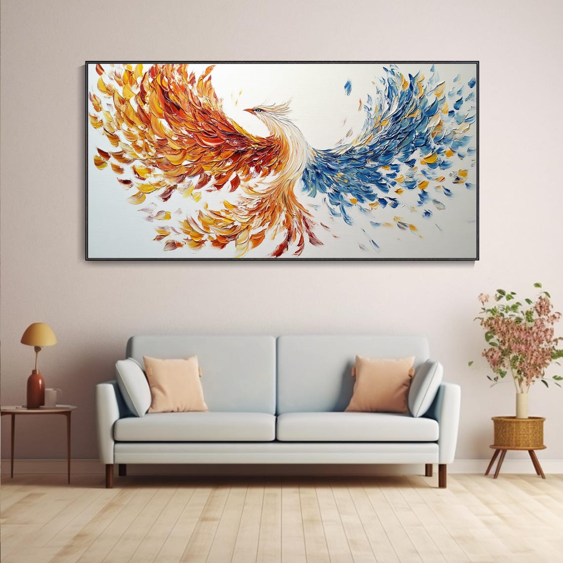 Soaring Phoenix With Orange And Blue Feather Wings Impasto Poster - Image 5