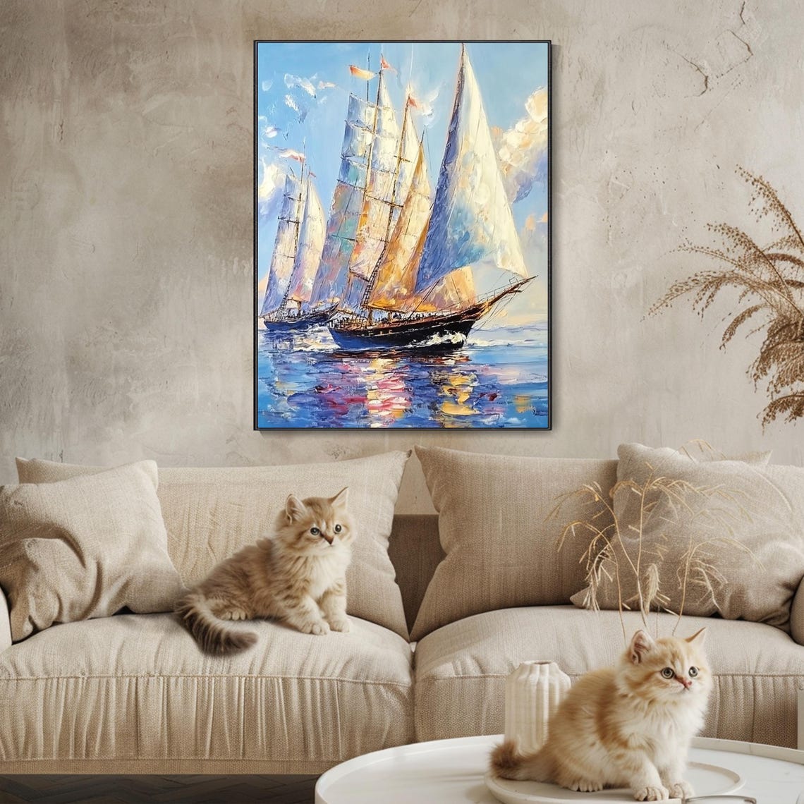 Tall Sailing Ships with Full Sails Blue Sea Nautical Scene Art Poster - Image 4