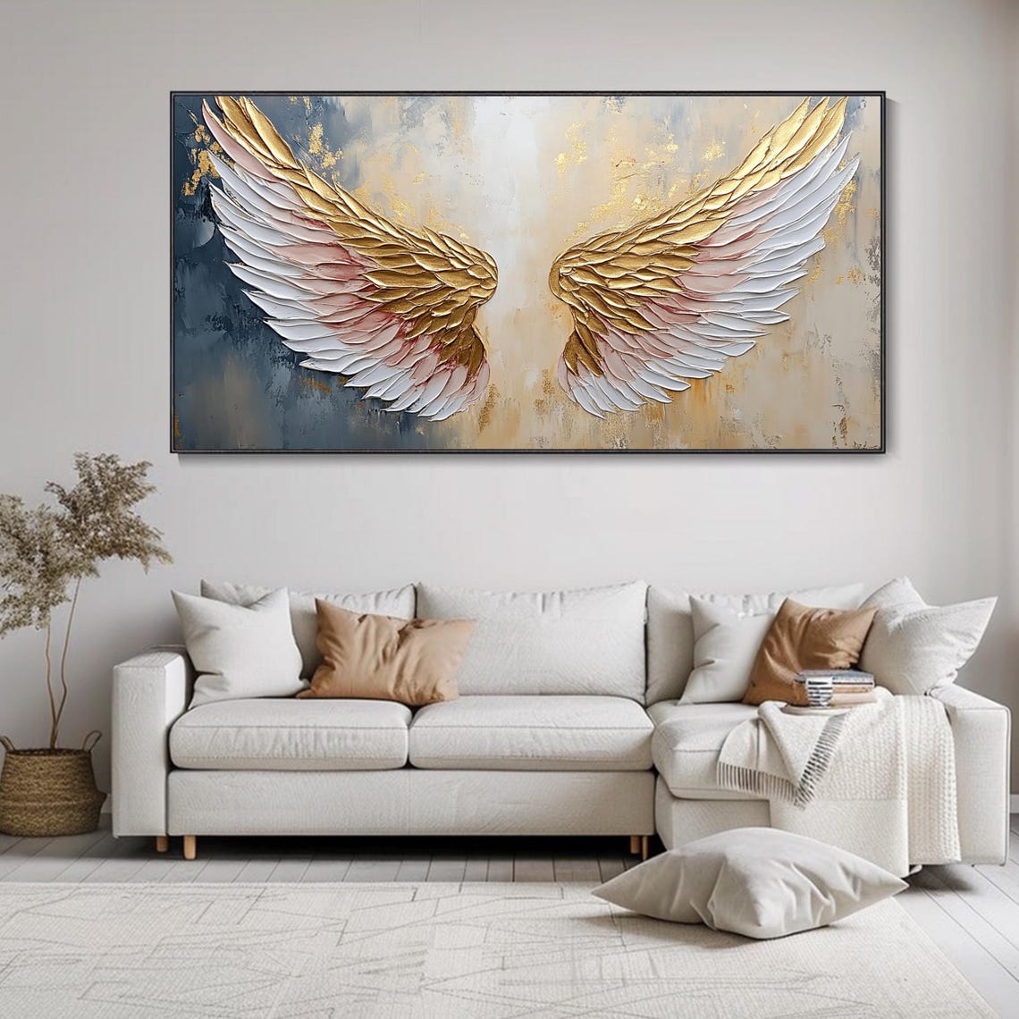 Golden Angel Wings Textured Abstract Painting Blush Pink Poster - Image 2