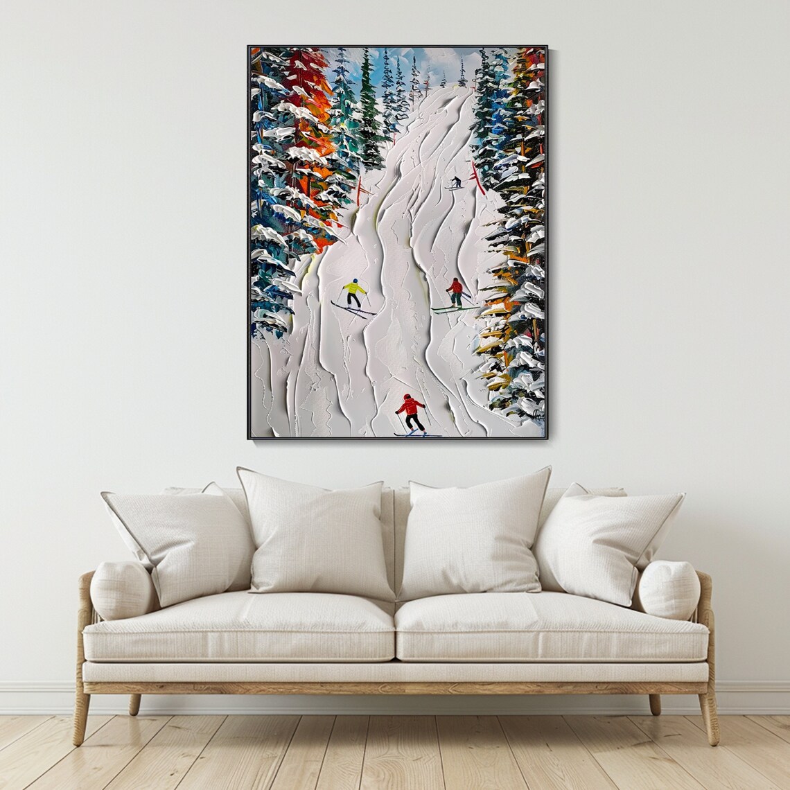 Custom Skier on Snowy Mountain, Textured Art Print - Image 2