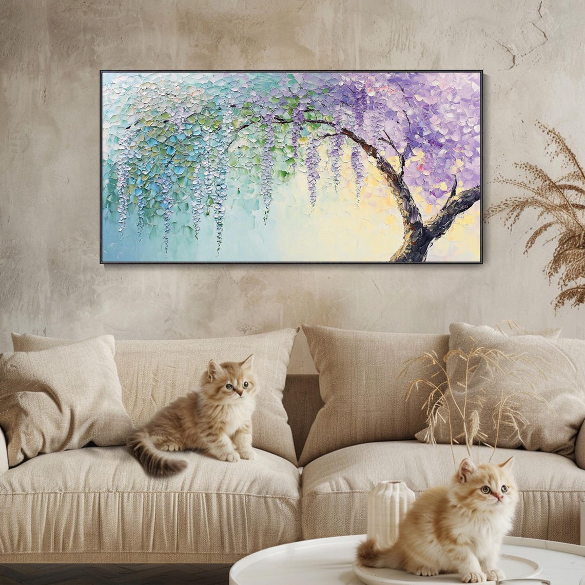 Pastel Wisteria Tree In Bloom Purple Teal Impasto Floral Poster - Image 3