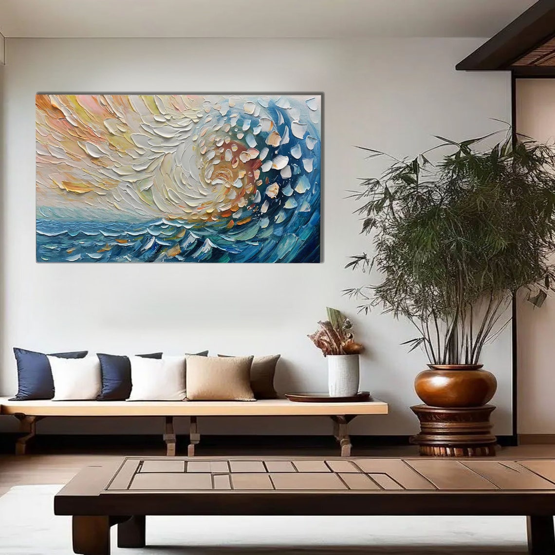 Blue Ocean Wave Sunset Swirling Textured Seascape Panoramic Poster - Image 4