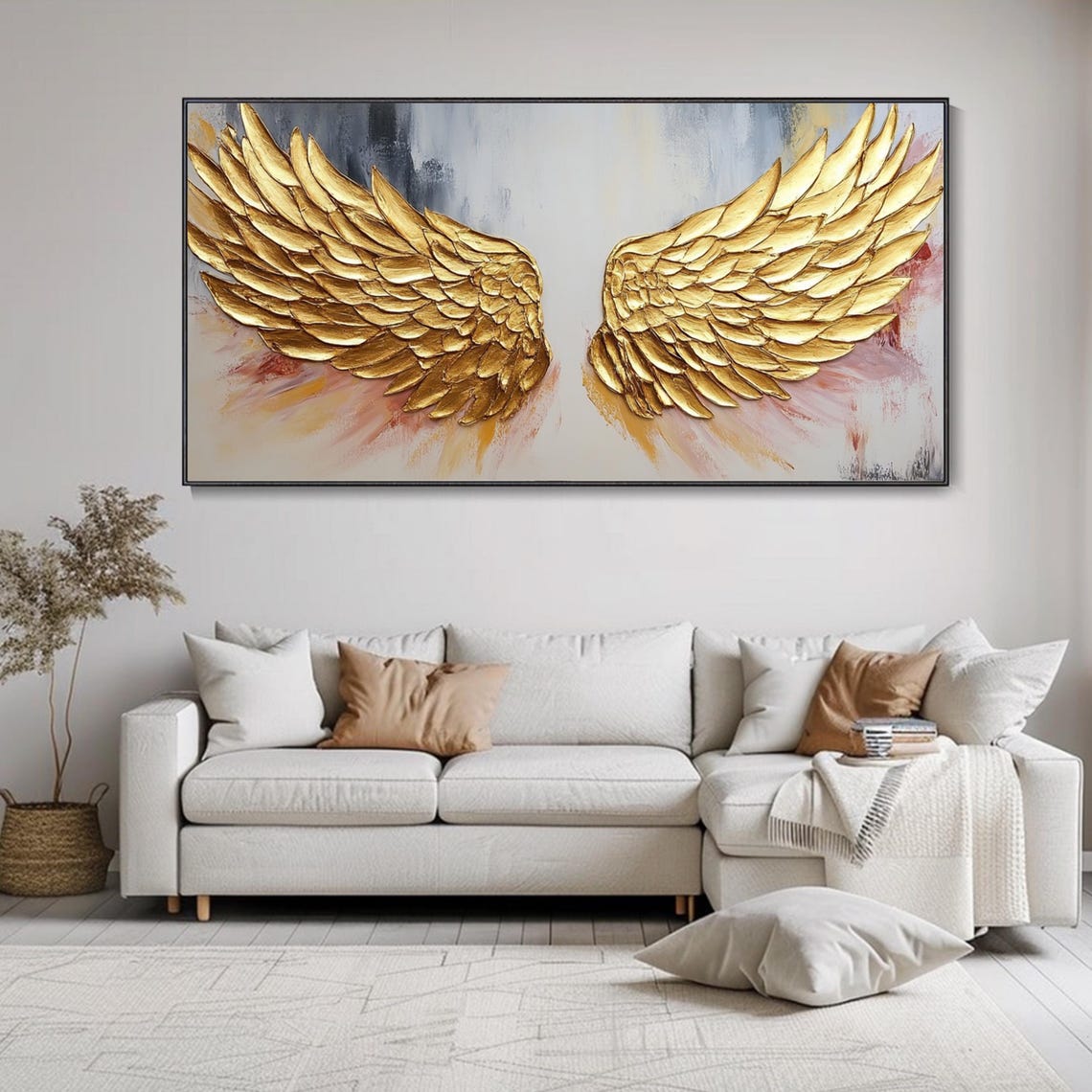 Golden Angel Wings Textured Abstract Painting Warm Neutral Wall Poster - Image 2