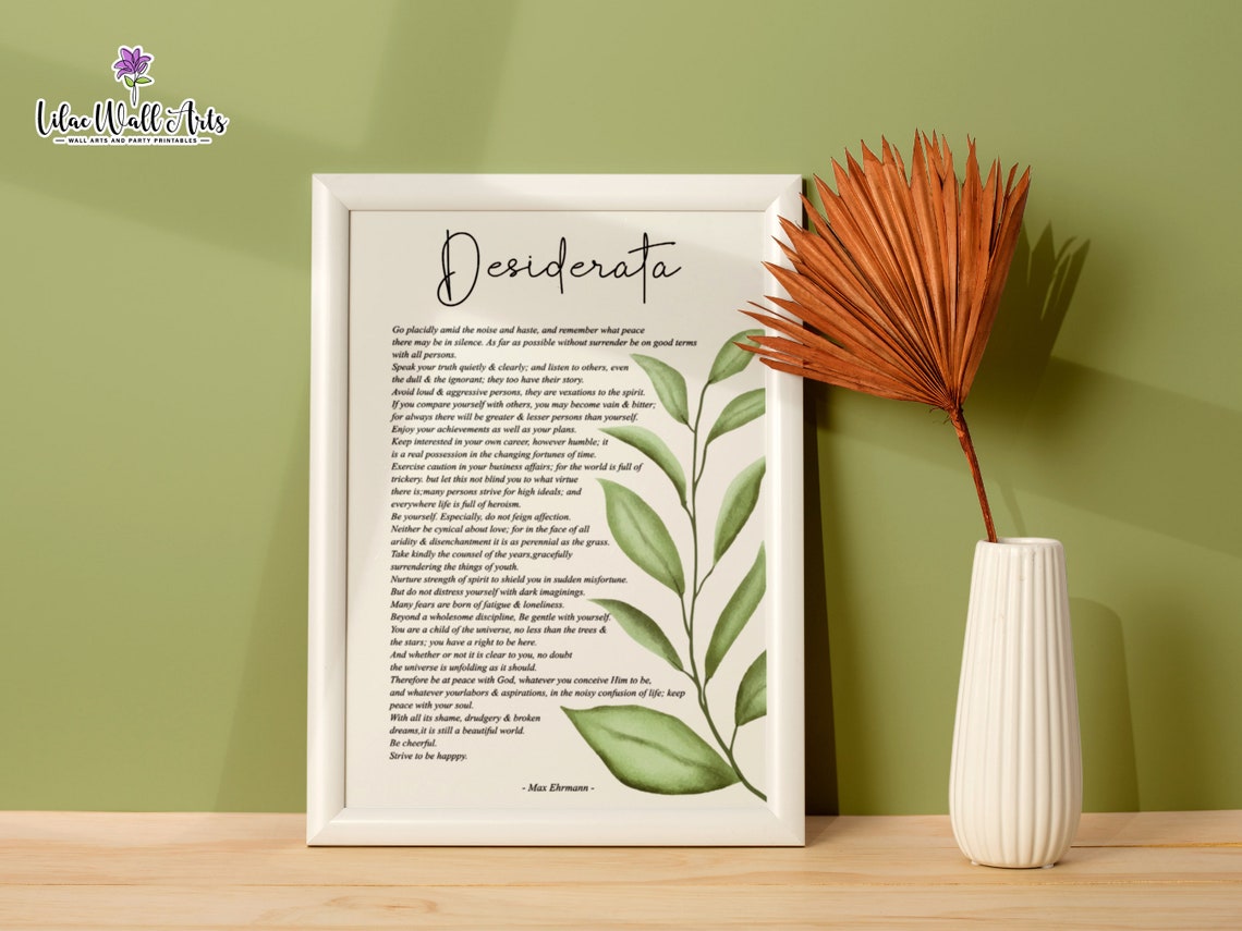 Max Ehrmann Desiderata Inspirational Sage Green Poem Art Poster - Image 3