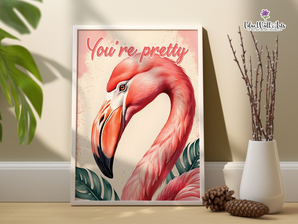 Youre Pretty Pink Flamingo Tropical Preppy Bathroom Art Poster - Image 2