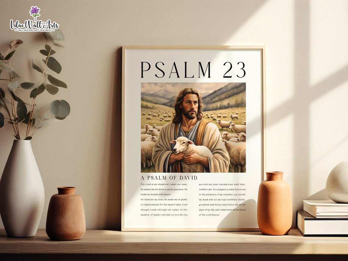 Psalm 23 Jesus Holding Lamb Christian Bible Verse Shepherd Poster - Image 6