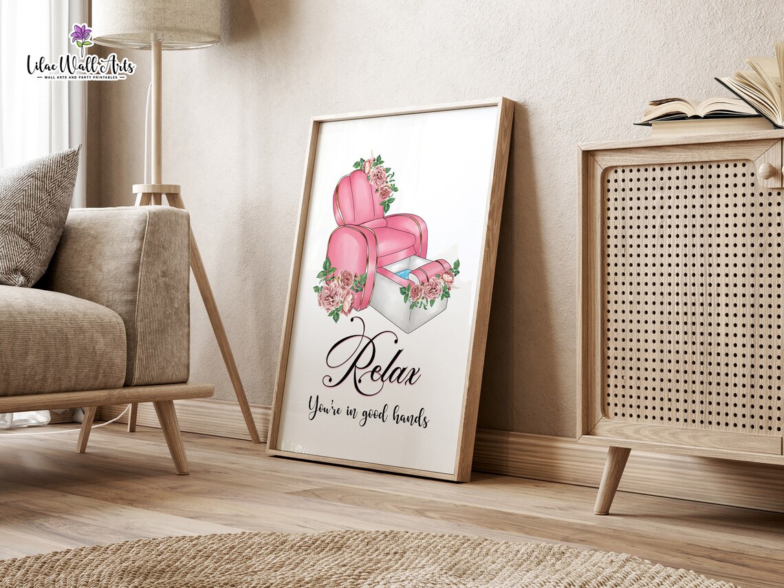 Relax Youre In Good Hands Pink Pedicure Chair Floral Spa Art Poster - Image 6