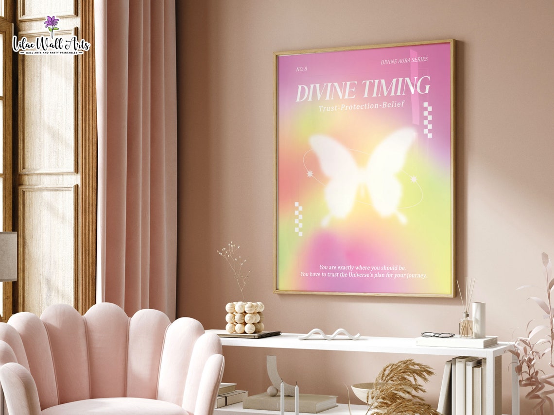 Divine Timing Pink Aura Butterfly Trust Protection Belief Wall Art - Image 4