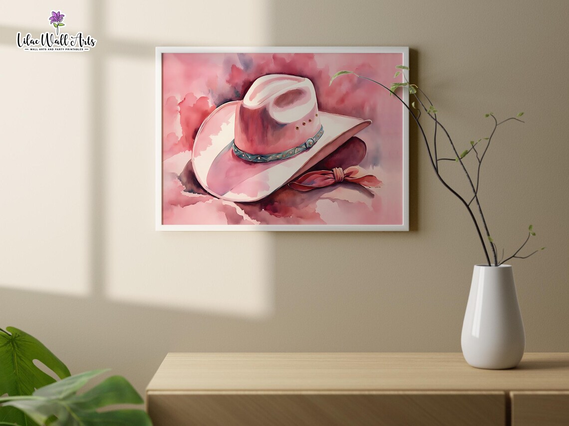 Pink Cowboy Hat Watercolor Western Boho Cowgirl Decor Poster - Image 2