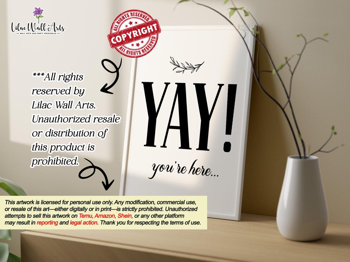 Yay You Are Here Funny Guest Entryway Welcome Quote Wall Art - Image 5