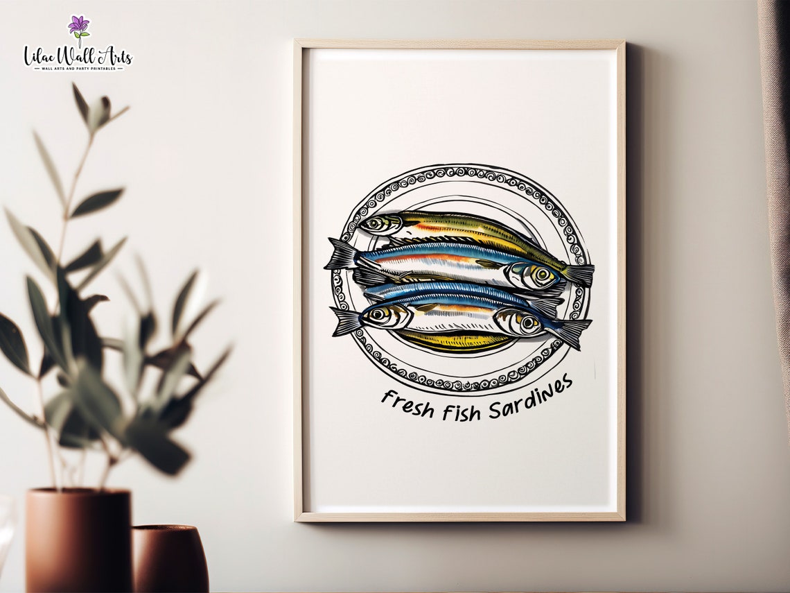 Fresh Fish Sardines Hand Drawn Kitchen Poster Seafood Plate Decor - Image 6