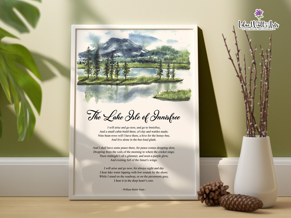 The Lake Isle Of Innisfree Yeats Mountain Lake Watercolor Poem Poster