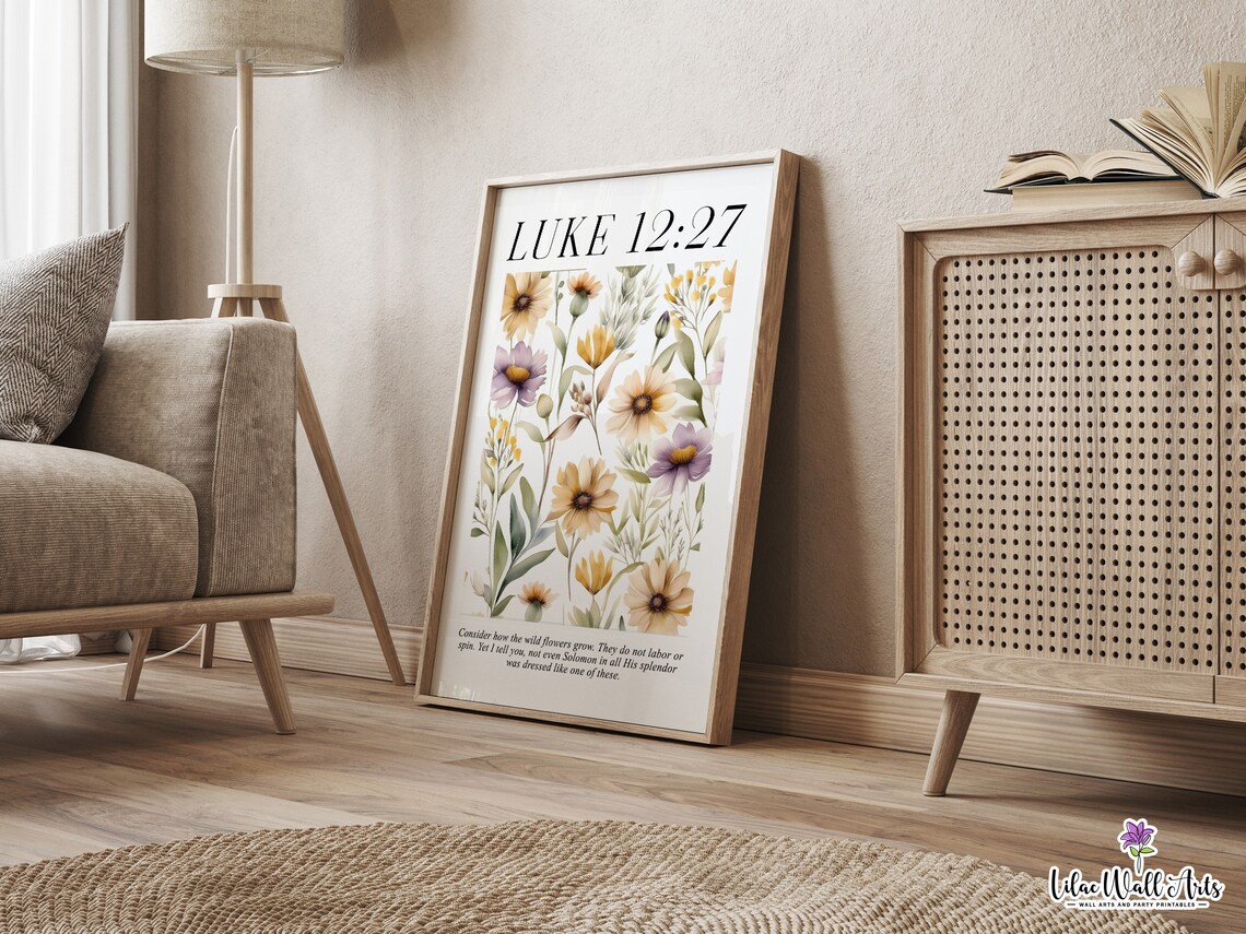 Luke 1227 Consider The Wildflowers Botanical Watercolor Verse Poster - Image 2