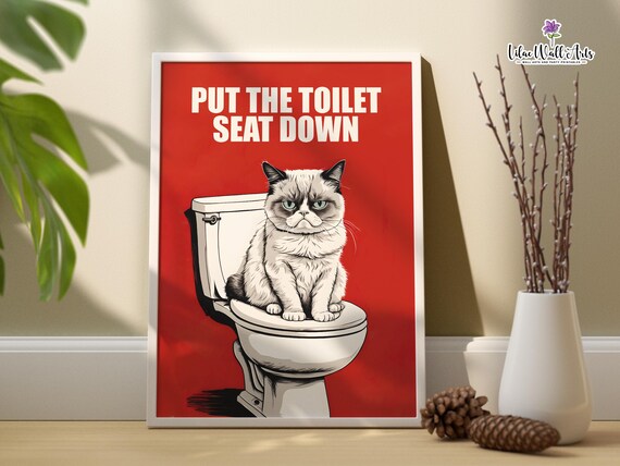 Put The Toilet Seat Down Bold Red Grumpy Cat Bathroom Poster