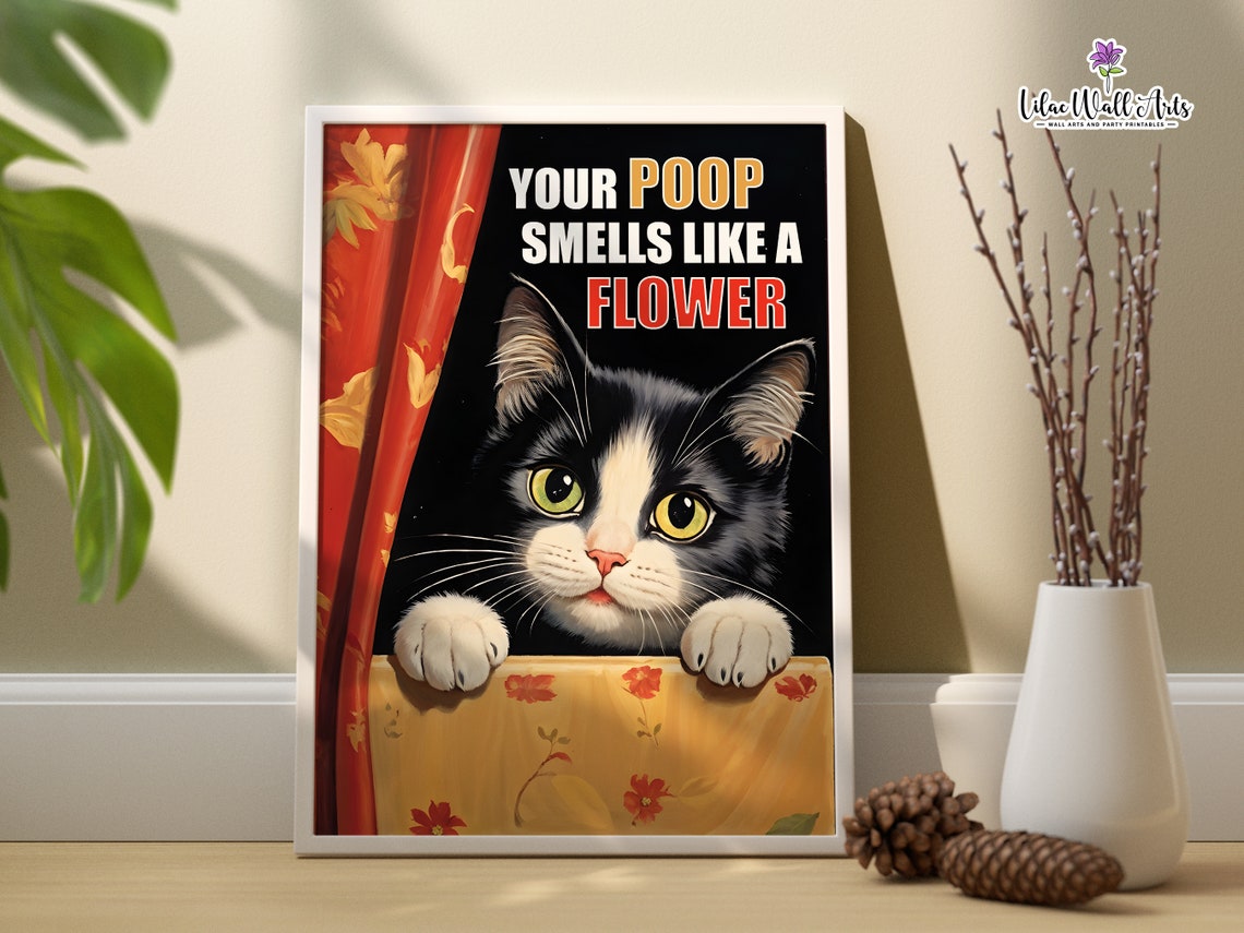 Funny Toilet Poster Poop Art Airbnb Toilet Sign Bathroom Cat Print Toilet Bathroom Poster Retro Bathroom Art Poop Decor - Image 2