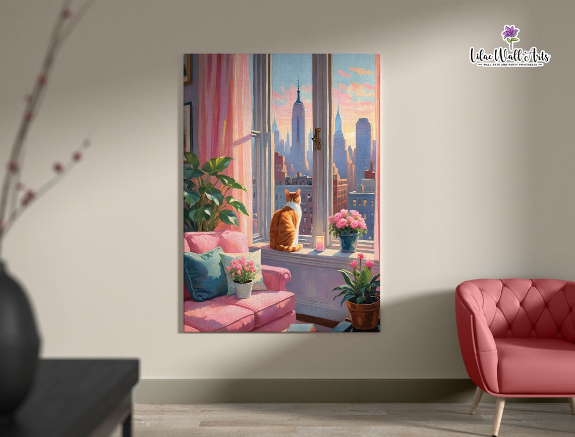 Orange Cat Window City Skyline Sunset Cozy Apartment Art Poster - Image 4