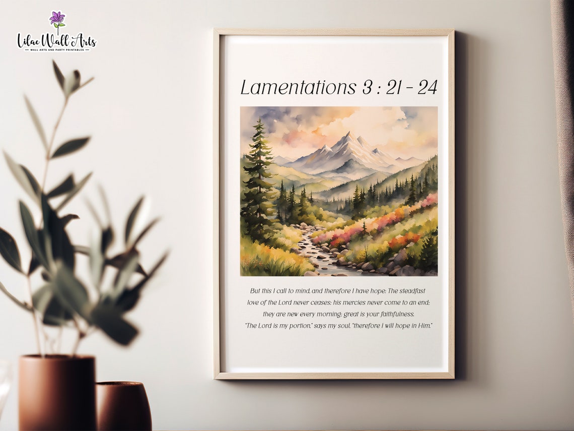 Lamentations 321 24 Mountain Valley Watercolor Faithfulness Poster - Image 5