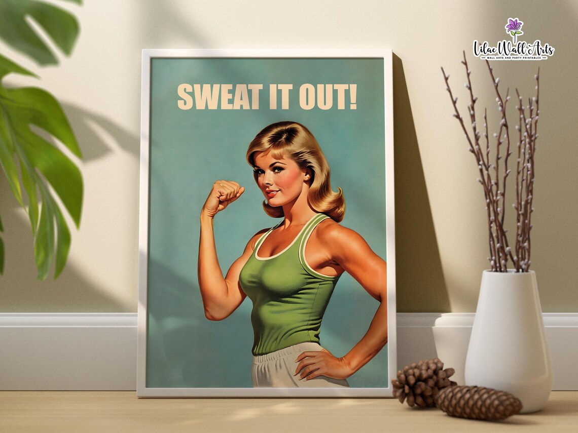 Sweat It Out Vintage Fitness Pin Up Girl Workout Gym Decor Poster - Image 2