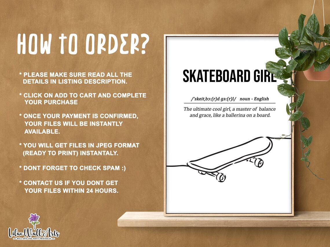 Skateboard Girl Definition Cool Balance Grace Minimalist Line Art Wall Print - Image 3