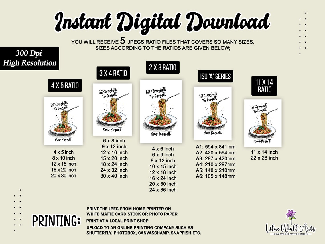Eating Spaghetti To Forgetti My Regretti Pasta Print Pasta Night Foodie Wall Art Retro Food Poster Pasta Lover Print Italian Food Art - Image 2