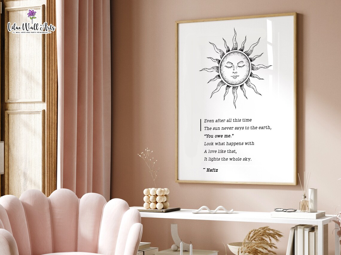 Hafiz Sun Poem Black White Line Art Literary Love Quote Poster - Image 4