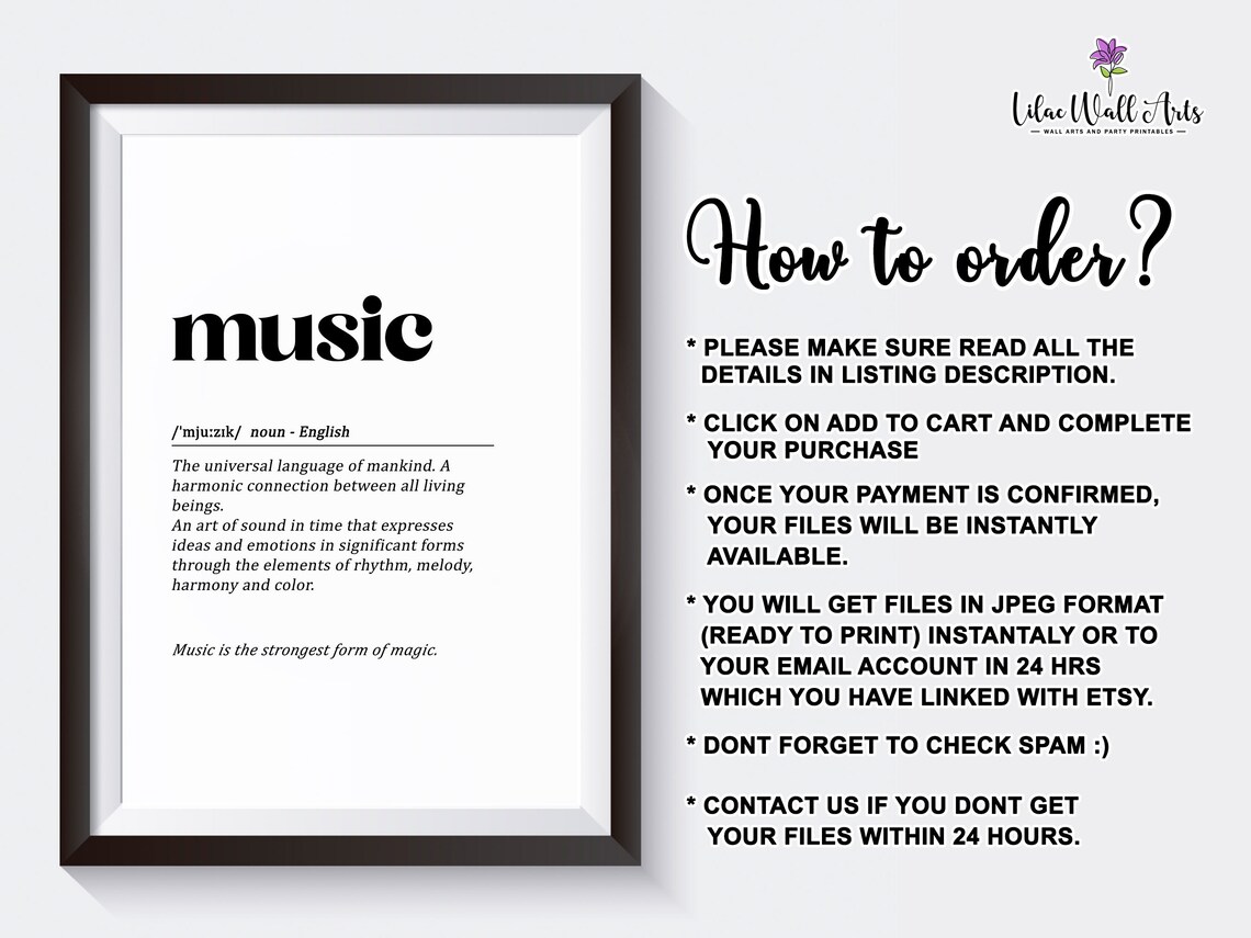 Music Definition Dictionary Typography Art Poster for Musicians and Teachers - Image 2