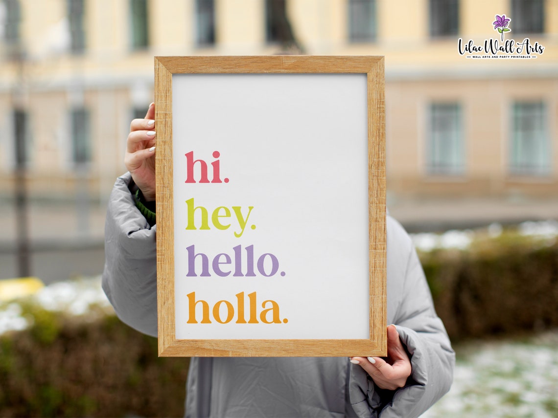 Hi Hey Hello Holla Playful Colorful Typography Quote Wall Art - Image 3