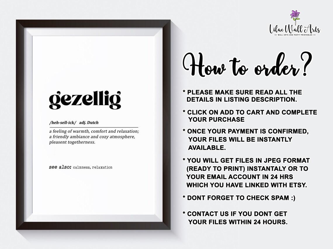 Gezellig Definition Art Print, Dutch Wall Art - Image 2