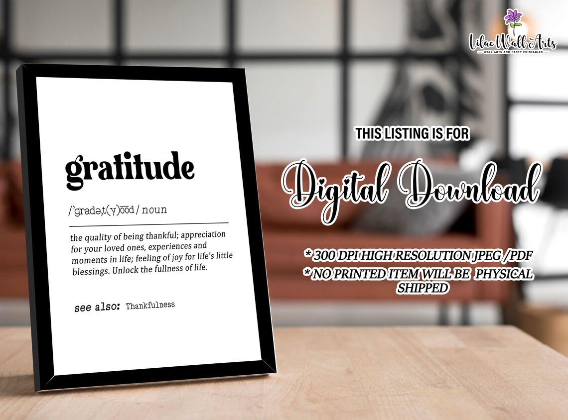 Gratitude Definition Inspirational Quote Art Print - Image 5