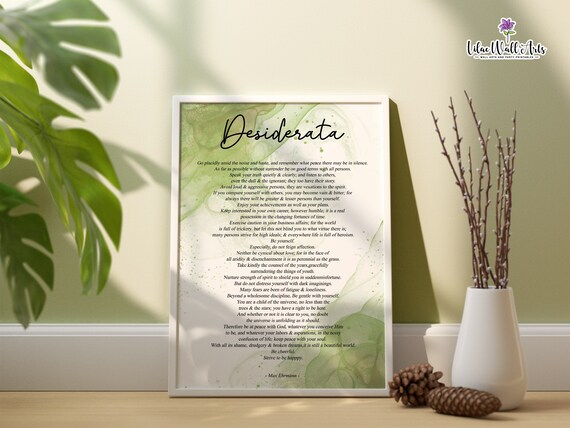 Sage Green Desiderata Poem By Max Ethramann Poem Print Poetry Gift New Home Gift Literature Print Poetry Art Prints