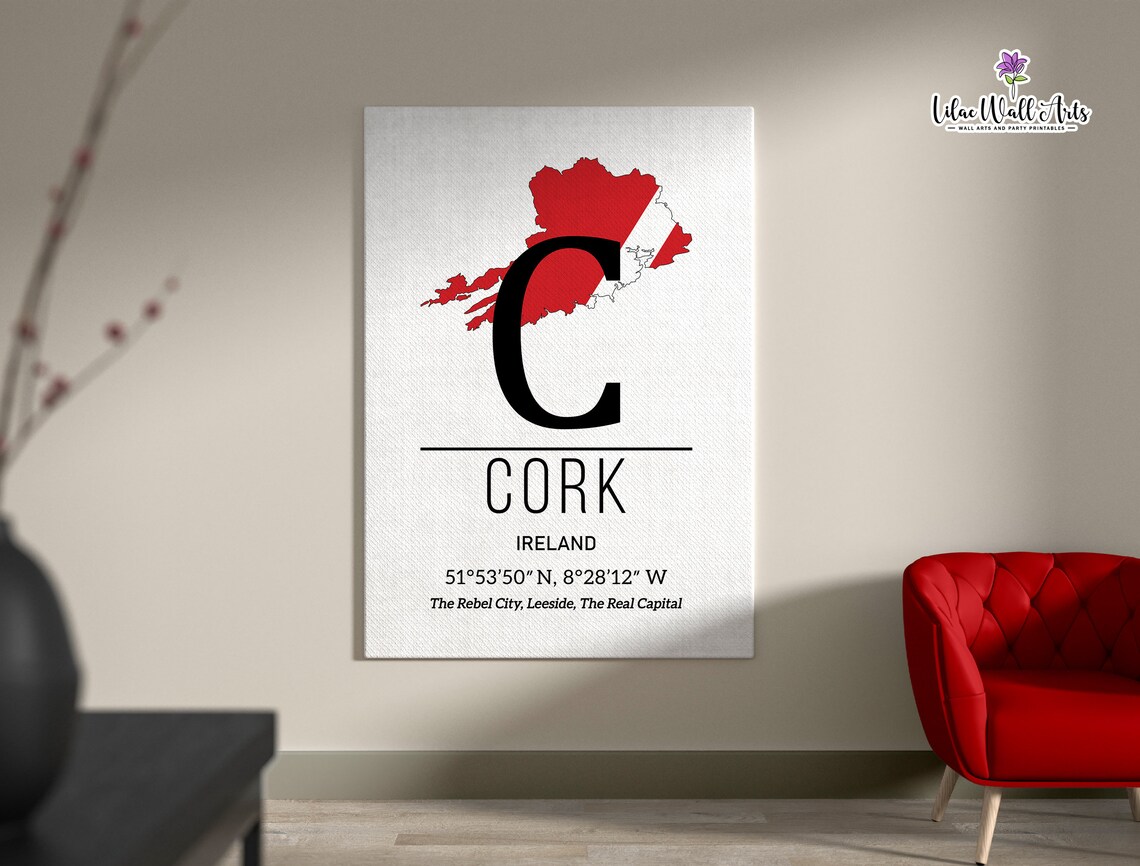Cork Ireland Map Rebel City Monogram Red County Map Travel Poster - Image 4