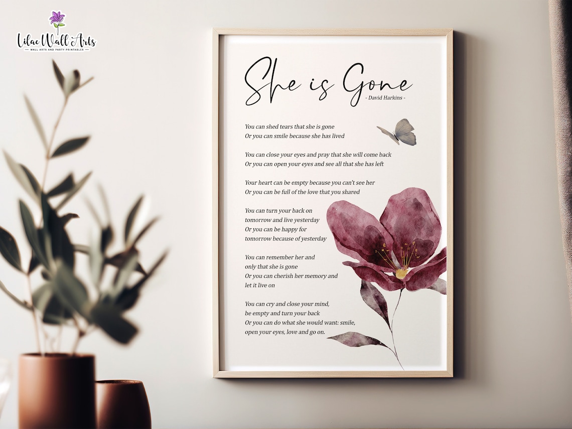 She Is Gone Bereavement Poem Memorial Wall Art - Image 6