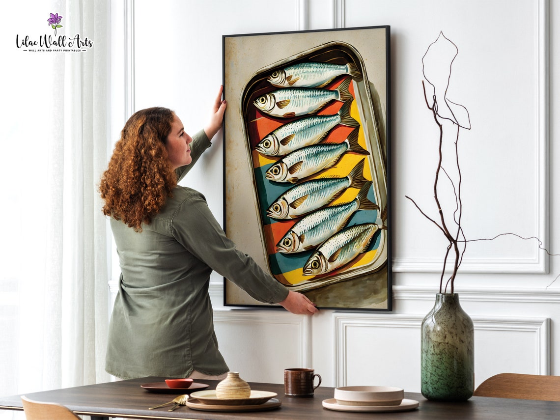Sardine Tin Painting Poster Vintage Kitchen Fish Art Coastal Decor - Image 4