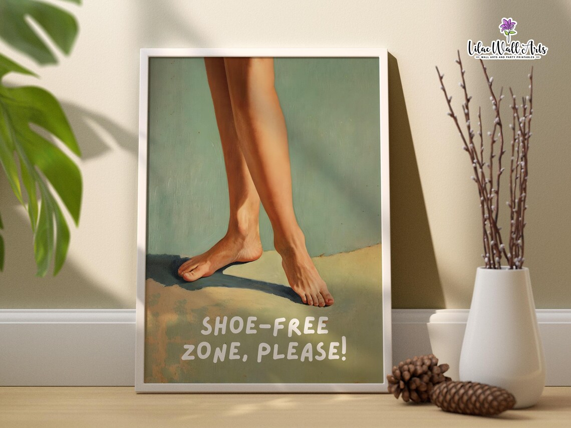 Shoe Free Zone Please Barefoot Entryway Door Wall Sign Poster - Image 2