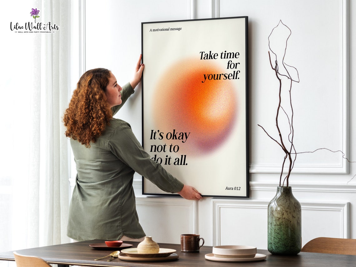 Take Time for Yourself Orange Aura Motivational Rest Quote Poster - Image 2